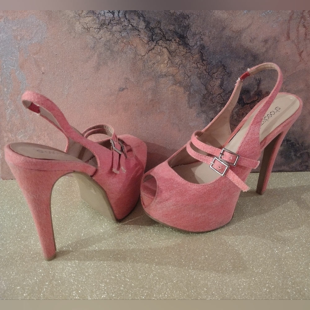 Women's Pink Denim Slingback Stiletto's